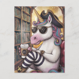 Pirate Einhorn mit Kaffee Postkarte