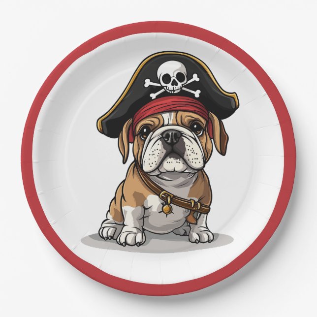 Pirate English Bulldog Skull Crossbones Pappteller (Vorderseite)