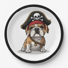 Pirate English Bulldog Skull Crossbones Pappteller