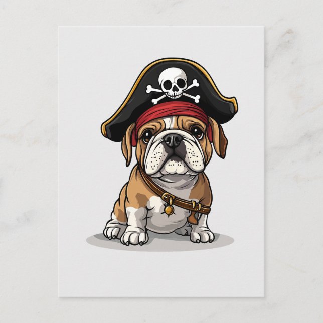 Pirate English Bulldog Skull Crossbones Postkarte (Vorderseite)