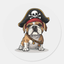 Pirate English Bulldog Skull Crossbones Runder Aufkleber