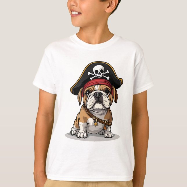 Pirate English Bulldog Skull Crossbones T-Shirt (Vorderseite)