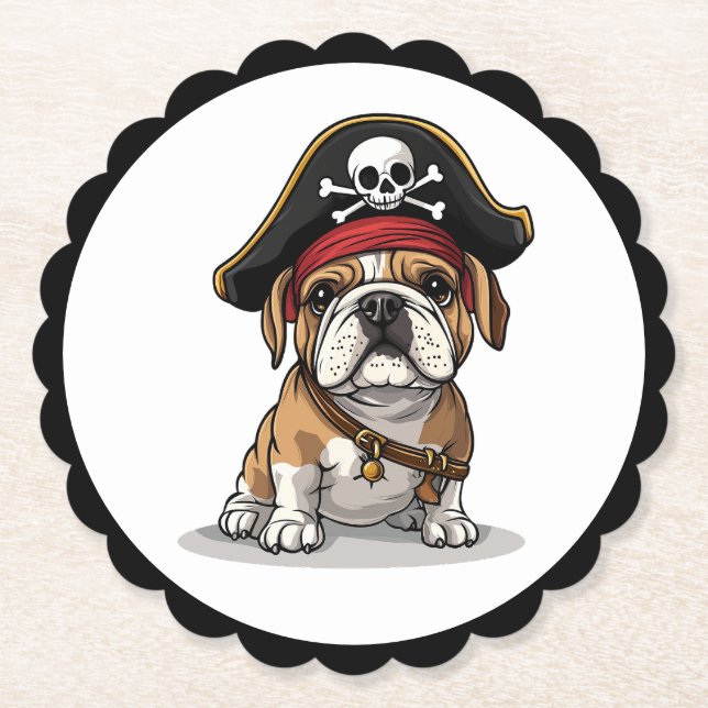 Pirate English Bulldog Skull Crossbones Untersetzer (Vorderseite)