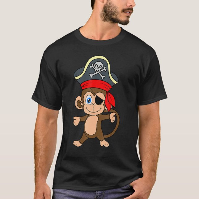 Pirate Eye Patch Monkey Sea Sailor Crew Treas T-Shirt (Vorderseite)