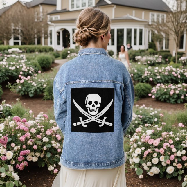 PIRATE FLAG CROSSBONES DENIM JACKET JEANSJACKE (Hochzeit Rückseite)