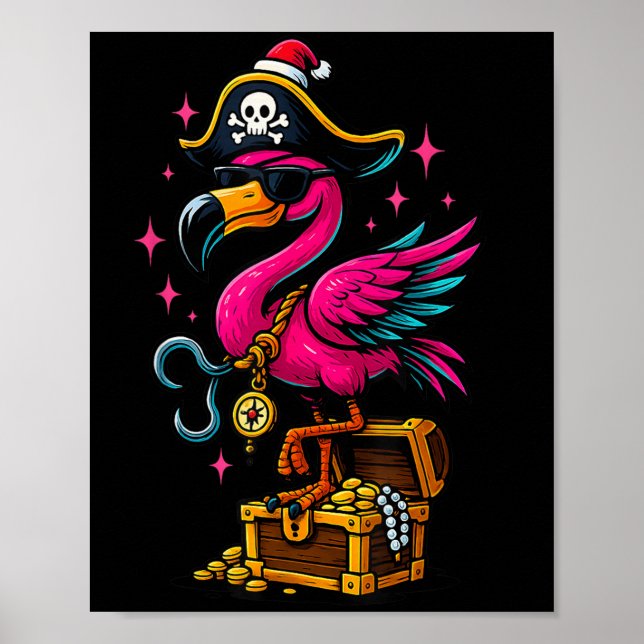 Pirate Flamingo Adventure Map Piratenflagge Hallow Poster (Vorne)