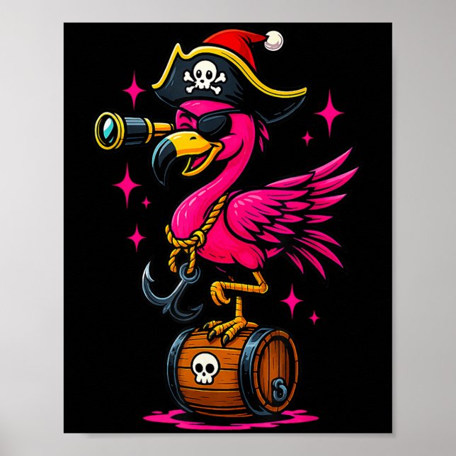 Pirate Flamingo Adventure Map Piratenflagge Hallow Poster (Vorne)