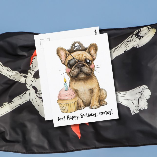 Pirate French Bulldog Geburtstagsfeier Postkarte (Von Creator hochgeladen)