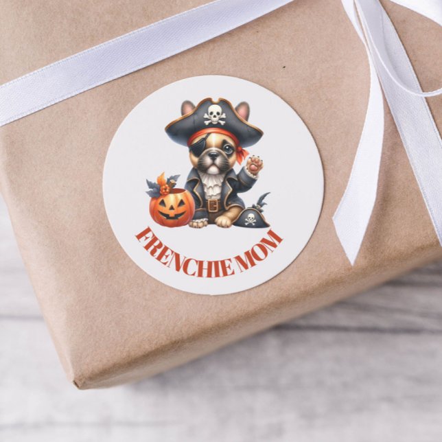 Pirate French Bulldog Halloween Frenchie Mom Runder Aufkleber (Von Creator hochgeladen)