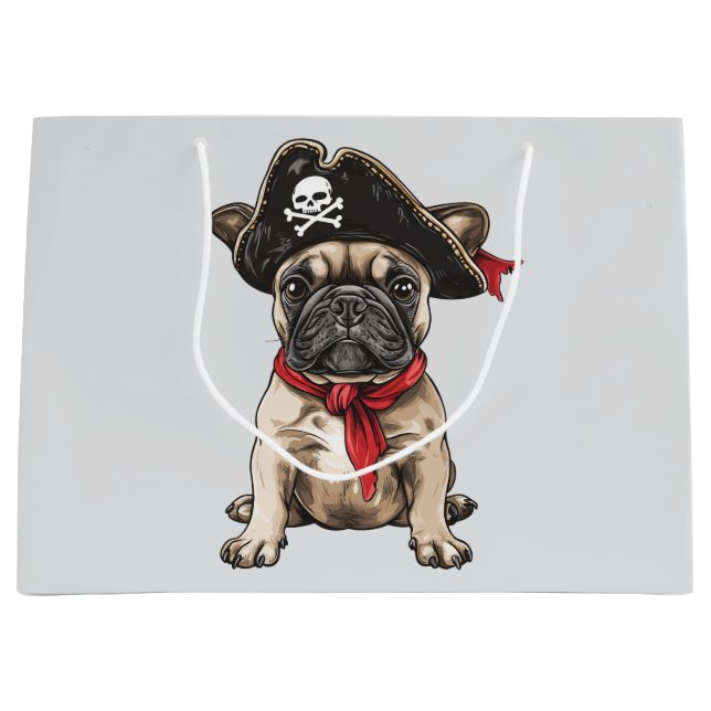 Pirate French Bulldog Skull Crossbones Große Geschenktüte (Vorderseite)