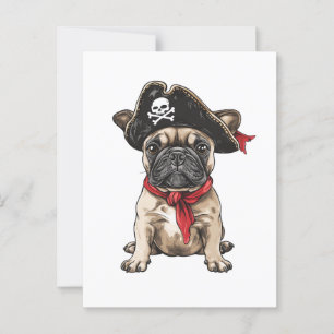 Pirate French Bulldog Skull Crossbones Postkarte