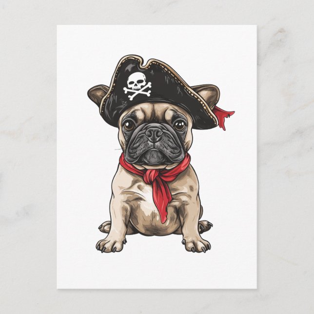 Pirate French Bulldog Skull Crossbones Postkarte (Vorderseite)