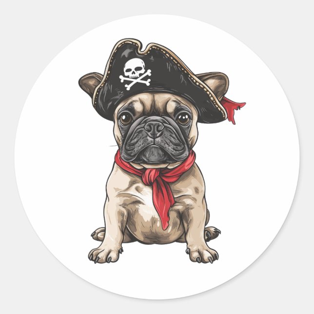 Pirate French Bulldog Skull Crossbones Runder Aufkleber (Vorderseite)