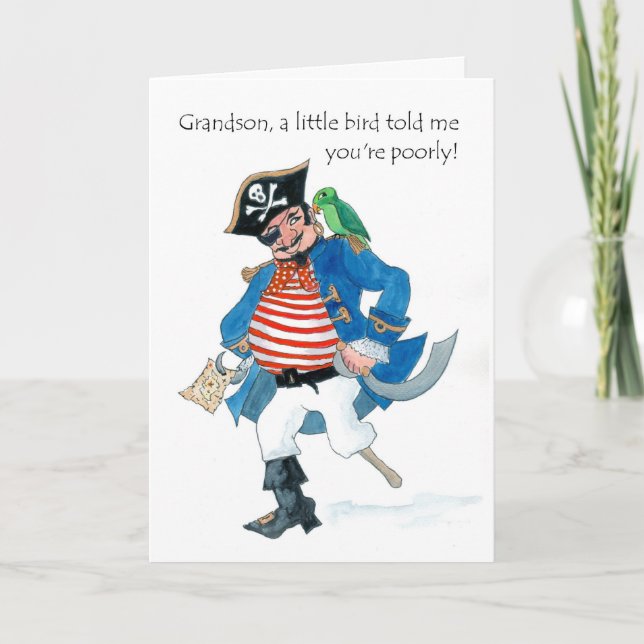 Pirate Get Well Balon Card für einen Grandson Karte (Vorderseite)