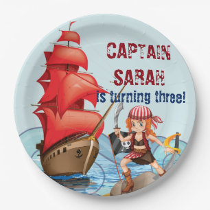 Pirate Girl Birthday Party Boat Streifen Pappteller