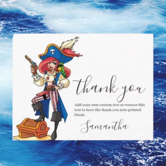 Pirate Girl Danke Postcard Postkarte (feature an adorable pirate girl design that will delight your guests)