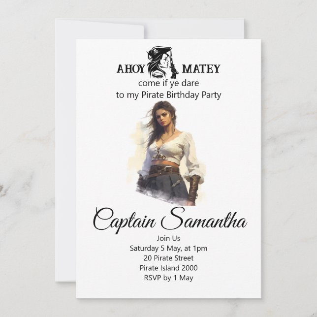 Pirate Girl Thema Einladung (Vorderseite)