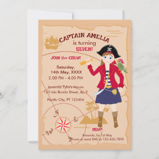 Pirate Girl Treasure Karte Geburtstagsparty