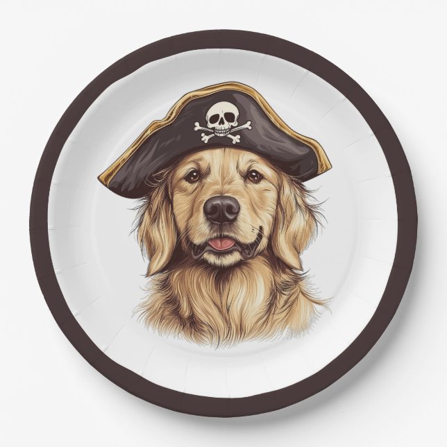 Pirate Golden Retriever Dog Skull Pappteller (Vorderseite)