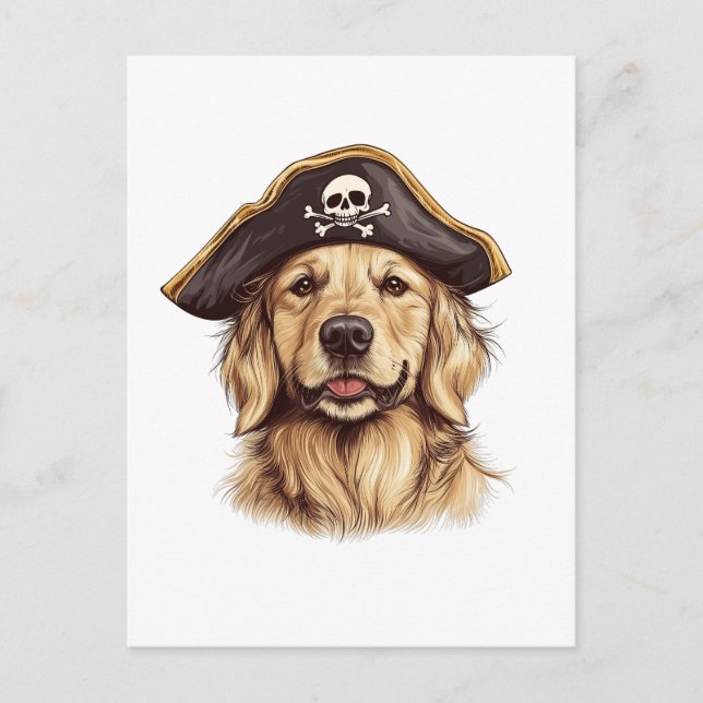 Pirate Golden Retriever Dog Skull Postkarte (Vorderseite)