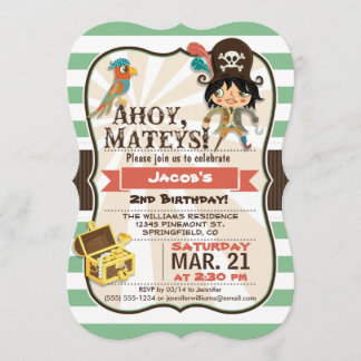 Pirate; Grüne, Orange & Braun Geburtstagspartei Einladung
