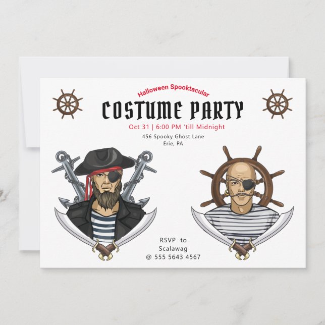 Pirate Halloween Costume Party Adult Einladung (Vorderseite)