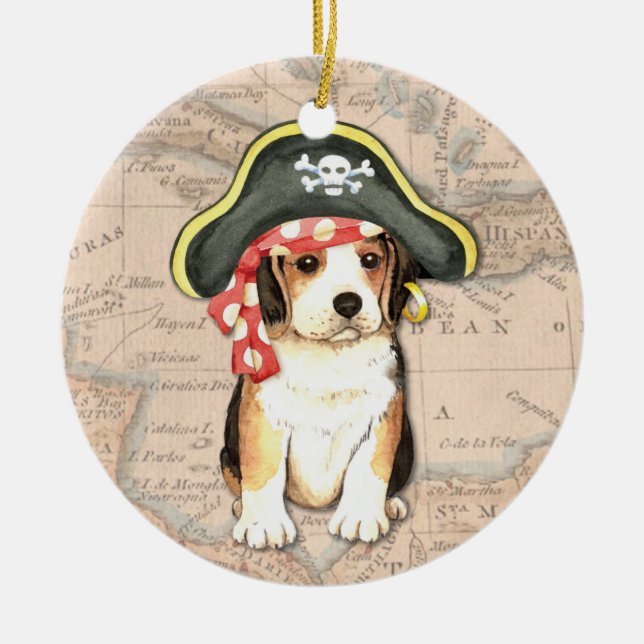 Pirate Hat Beagle Keramikornament (Vorne)