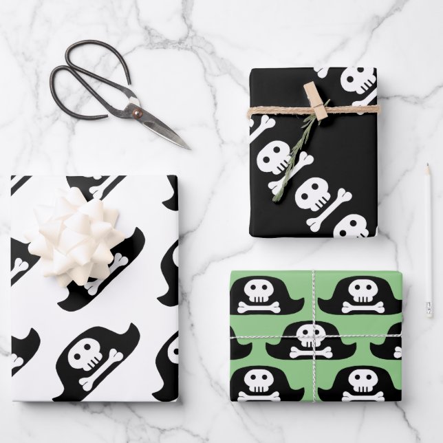 Pirate Hat Black Skull Crossbones Pattern Kinder Geschenkpapier Set (Vorderseite)