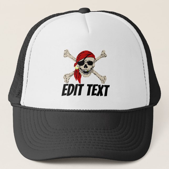 Pirate Hat, fügen Sie Text, Name, Firma, Boot, Per Truckerkappe (Vorderseite)