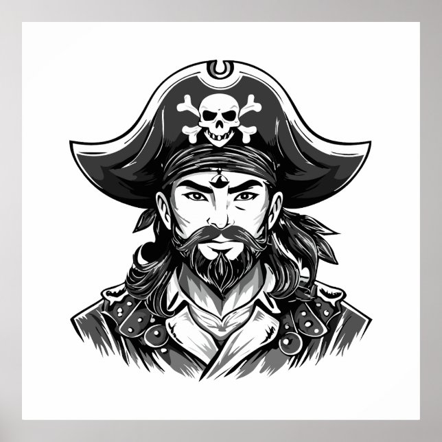 Pirate head with hat sailor and Eye Patch and Bear Poster (Vorne)