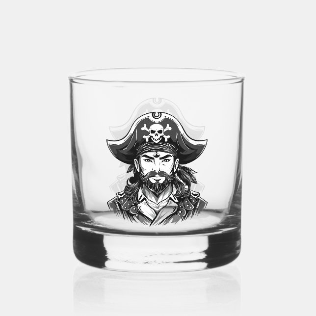 Pirate head with hat sailor and Eye Patch and Bear Whiskyglas (Vorderseite)