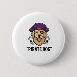 Pirate-Hund Vintage-Stickerei-Shirt-Design_1 Button
