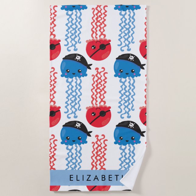 Pirate Jellyfish, Quallen Muster, Ihr Name Strandtuch (Vorderseite)