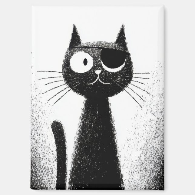 Pirate Katze – Süße, minimale Katzenkunst Magnet (Vorderseite)