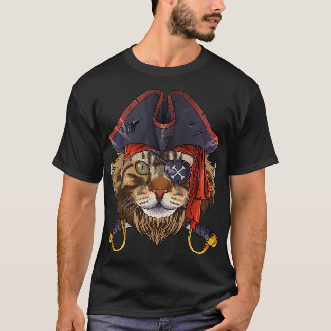 Pirate Maine Coon Piratenflagge Halloween Kostüm C T-Shirt (Vorderseite)
