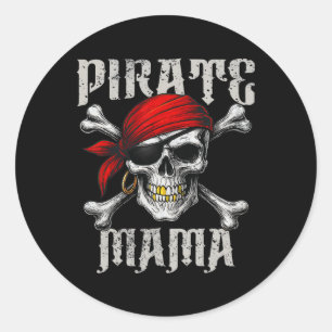 Pirate Mama Piratenflagge Flag und Skull Crossbone Runder Aufkleber