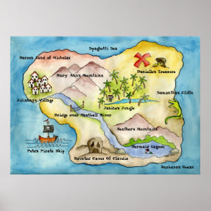 Pirate Map Print - Große Leinwand Poster