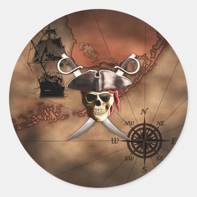 Pirate Map Runder Aufkleber (Vorderseite)