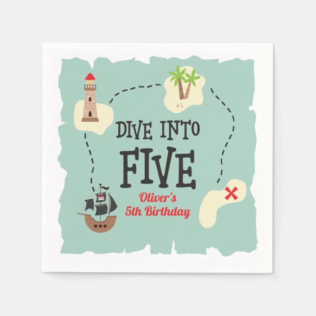 Pirate Map tauchen in 5. Geburtstag Serviette (Vorderseite)