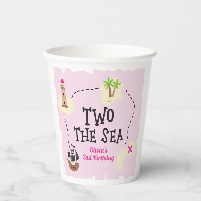 Pirate Map Zwei Sea Pink Geburtstag Pappbecher (Vorderseite)