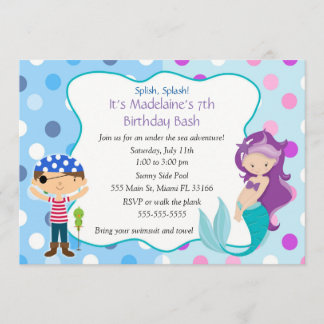 Pirate Mermaid Invitation Kids Birthday Party Einladung