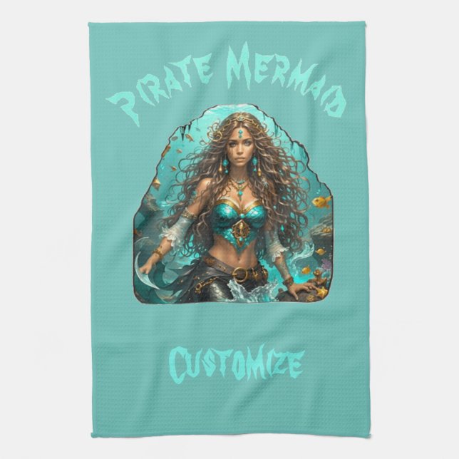 Pirate Mermaid Lady Thunder_Cove Geschirrtuch (Vertikal)