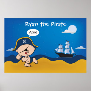 Pirate mit Schiffsdekoration für ein Kinderzimmer  Poster