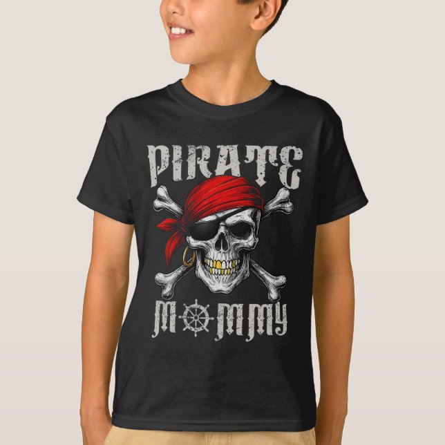 Pirate Mommy Piratenflagge Flag und Schädelknochen T-Shirt (Vorderseite)