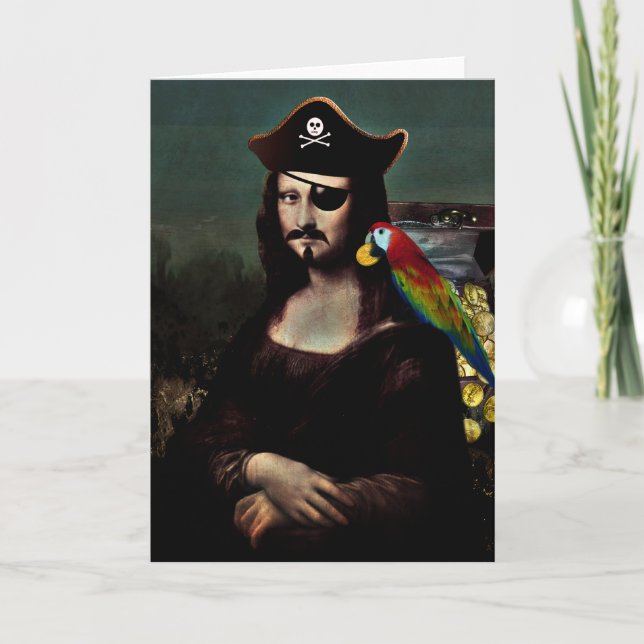 Pirate Mona Lisa mit Augenpflaster Feiertagskarte (Vorderseite)