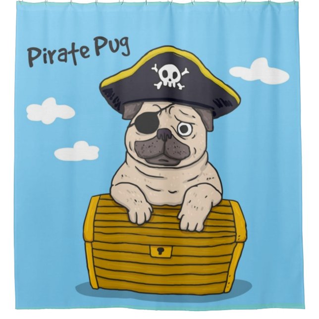 Pirate Mops Duschvorhang (Vorderseite)