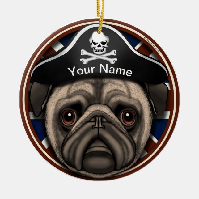 Pirate Mops Keramik Ornament (Vorne)