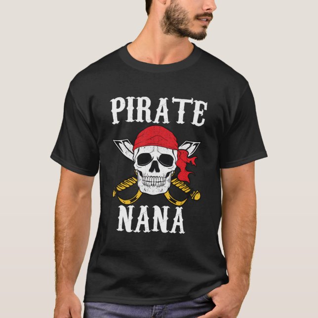 Pirate Nana Großmutter Familie Halloween T-Shirt (Vorderseite)
