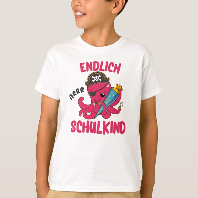 Pirate Octopus Einschulungsschule Kinderschule T-Shirt (Vorderseite)