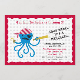 Pirate Octopus Geburtstagspartei Einladung